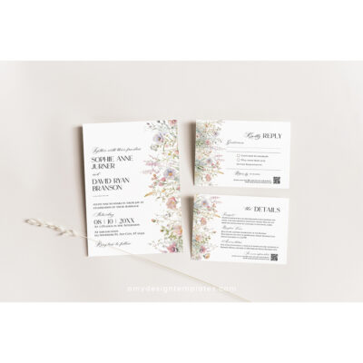 Floral Wedding Invitation Template | Editable Wildflower Meadow Wedding Invite