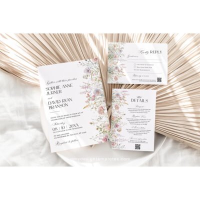 Floral Wedding Invitation Template | Editable Wildflower Meadow Wedding Invite