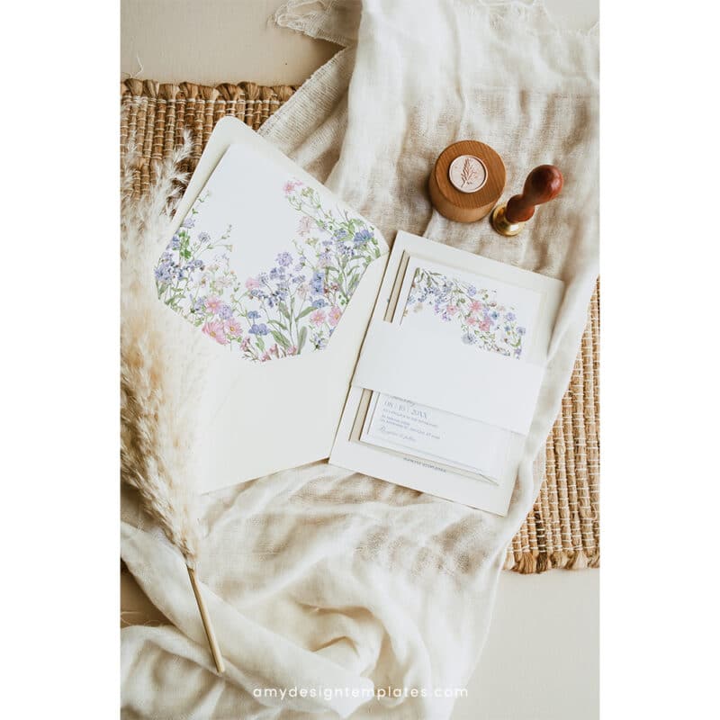 Floral Garden Wedding Invitation Template | Editable Bright Wildflower Wedding Invite Set