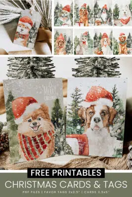 Free DIY Christmas printables – festive favor tags and holiday cards featuring adorable animal-themed designs. Perfect for gifts and decorations!