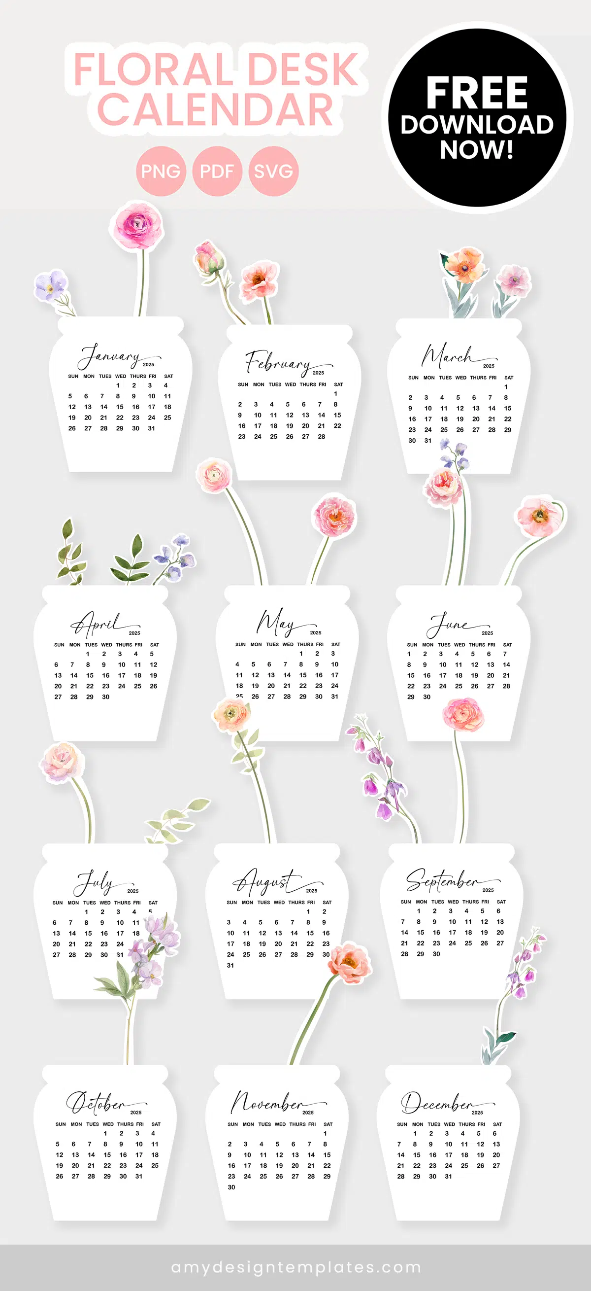 Free Printable Floral Desk Calendar AMY DIY CRAFT