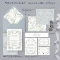 Vintage Wedding Invitation Template, Wildflower Wedding Invitation Cards, Elegant Wedding Printables Template D033