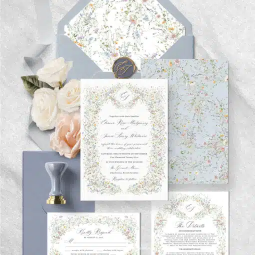 Vintage Wedding Invitation Template, Wildflower Wedding Invitation Cards, Elegant Wedding Printables Template D033