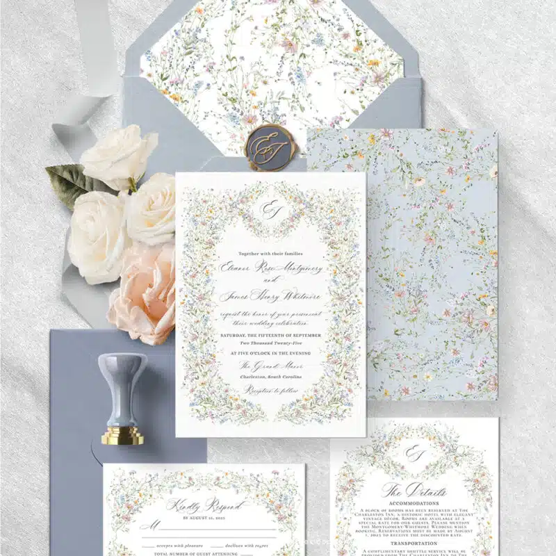 Vintage Wedding Invitation Template, Wildflower Wedding Invitation Cards, Elegant Wedding Printables Template D033