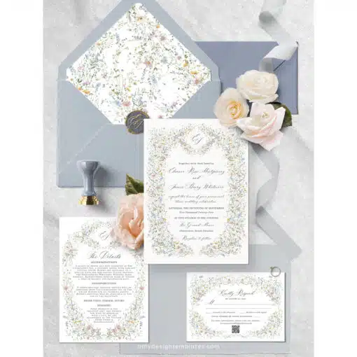 Vintage Wedding Invitation Template, Wildflower Wedding Invitation Cards, Elegant Wedding Printables Template D033