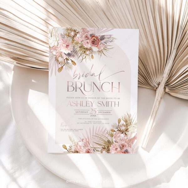 Pink Bohemian Bridal Brunch Invitation Template