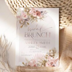 Pink Boho Bridal Brunch Invitation, Floral Bridal Shower Brunch Editable Template