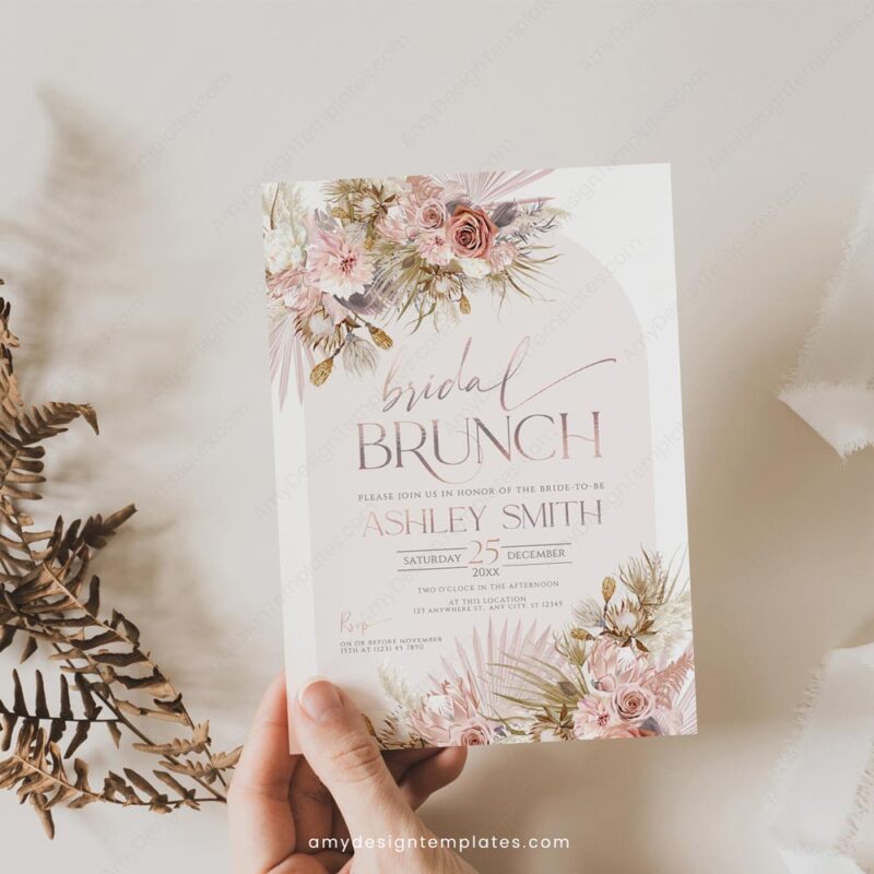 Pink Bohemian Bridal Brunch Invitation Template