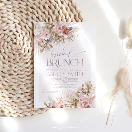 Pink Bohemian Bridal Brunch Invitation Template