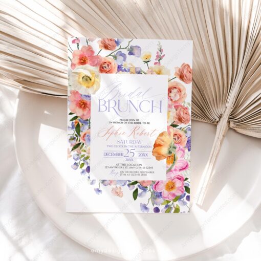 Bright Floral Bridal Brunch Invitation Template | Shower Invite Card