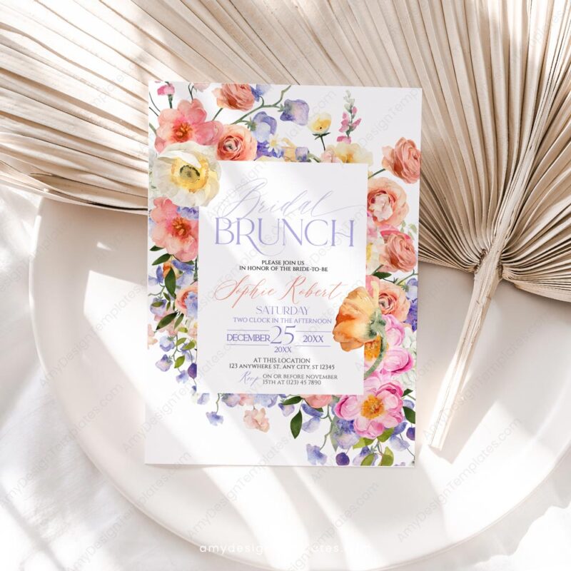Bright Floral Bridal Brunch Invitation Template | Shower Invite Card