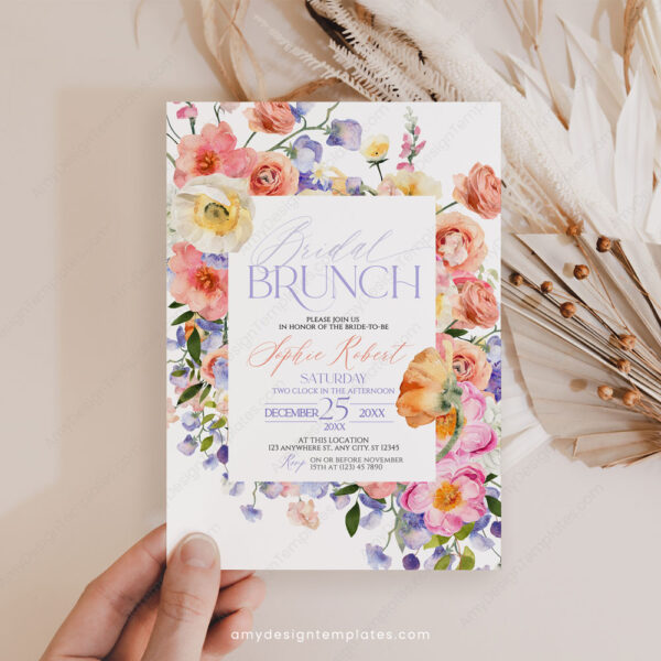 Bright Floral Bridal Brunch Invitation Template | Shower Invite Card