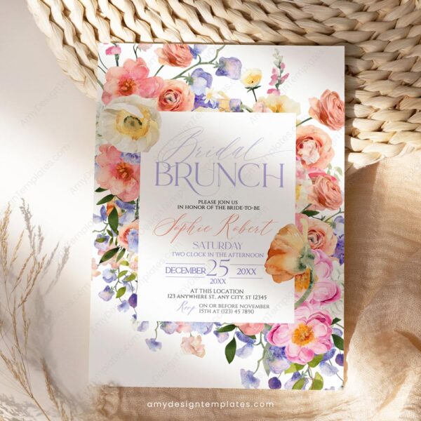 Bright Floral Bridal Brunch Invitation Template | Shower Invite Card