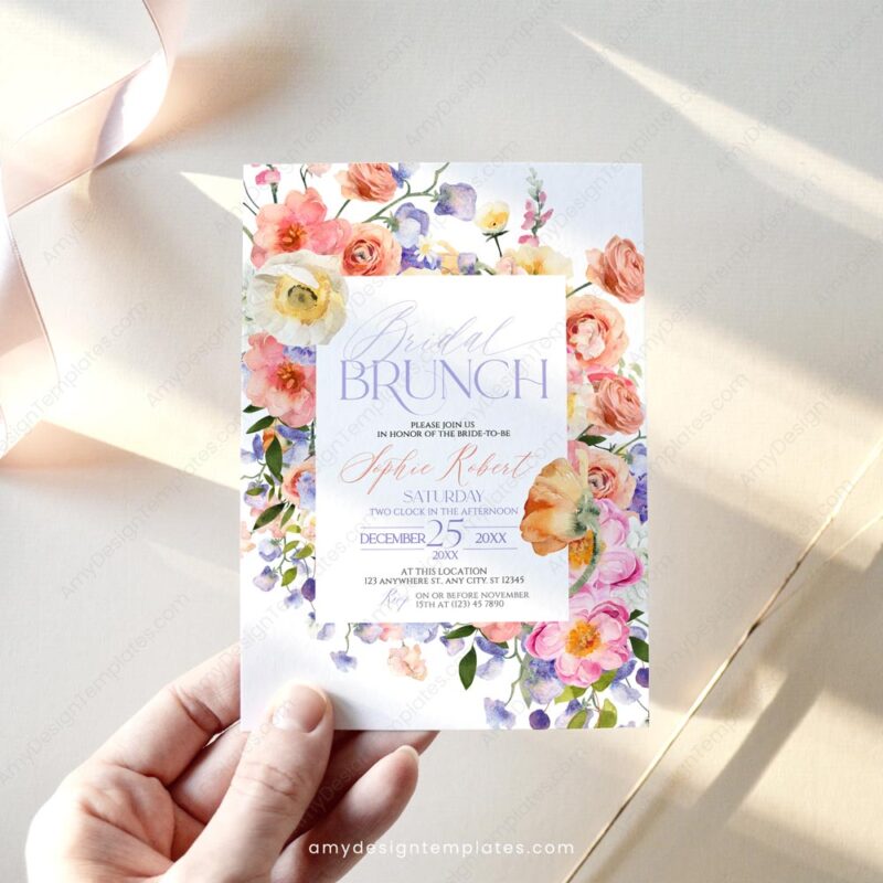 Bright Floral Bridal Brunch Invitation Template | Shower Invite Card