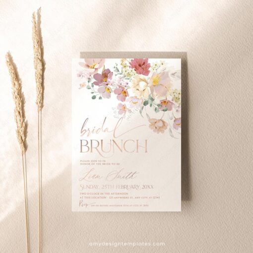 Pink Floral Bridal Brunch Invitation Template