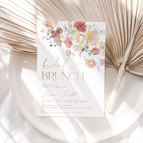 Pink Floral Bridal Brunch Invitation Template
