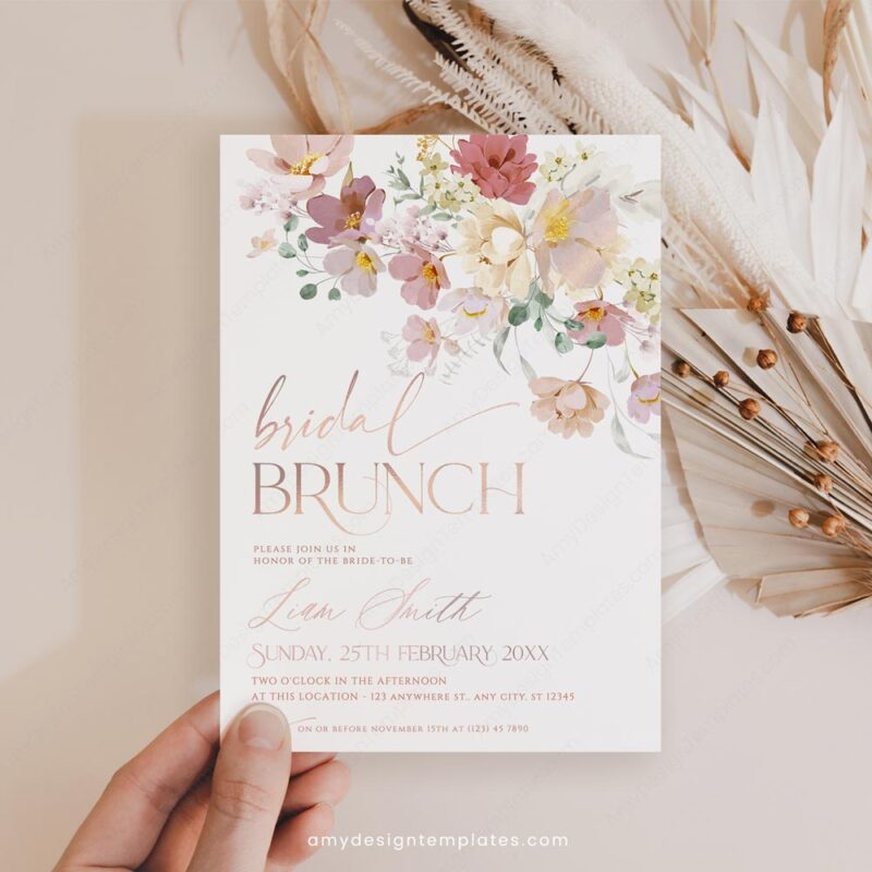 Pink Floral Bridal Brunch Invitation Template