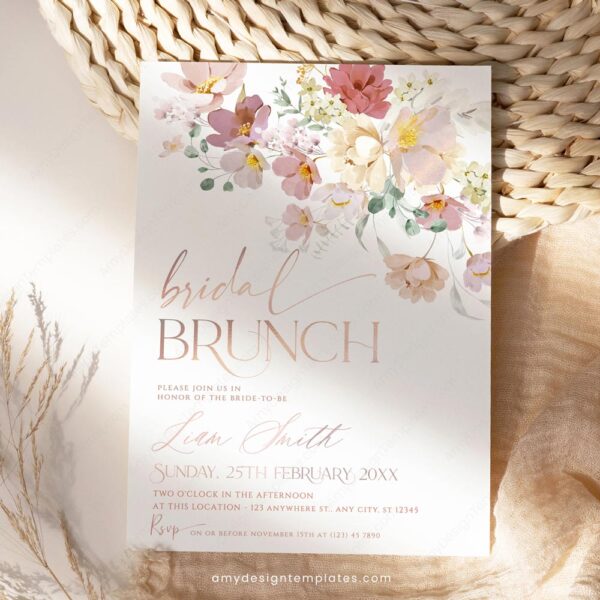 Pink Floral Bridal Brunch Invitation Template