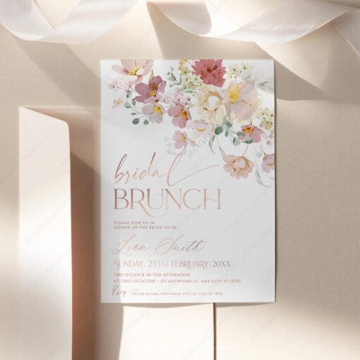 Pink Floral Bridal Brunch Invitation Template