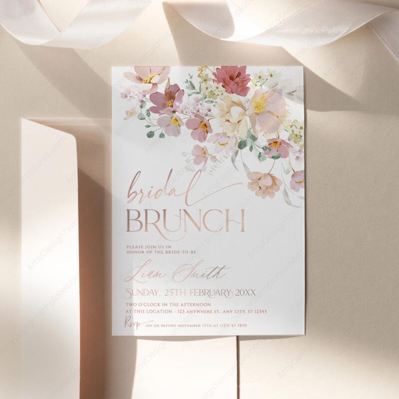 Pink Floral Bridal Brunch Invitation Template