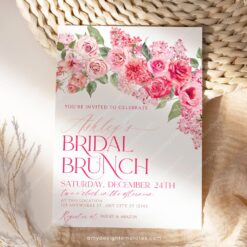 Hot Pink Bridal Brunch Invitation Template, Floral Bridal Brunch Invite