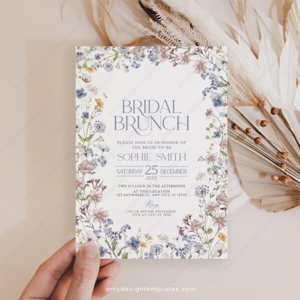 Whimsical Garden Bridal Brunch Invitation Template | Boho Wildflower