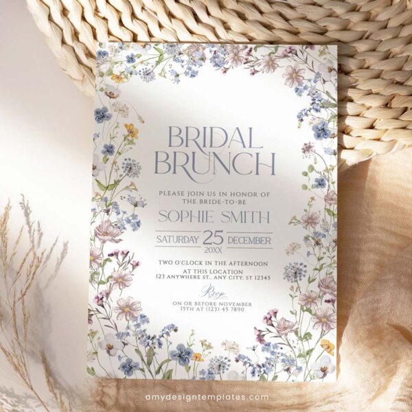 Whimsical Garden Bridal Brunch Invitation Template | Boho Wildflower