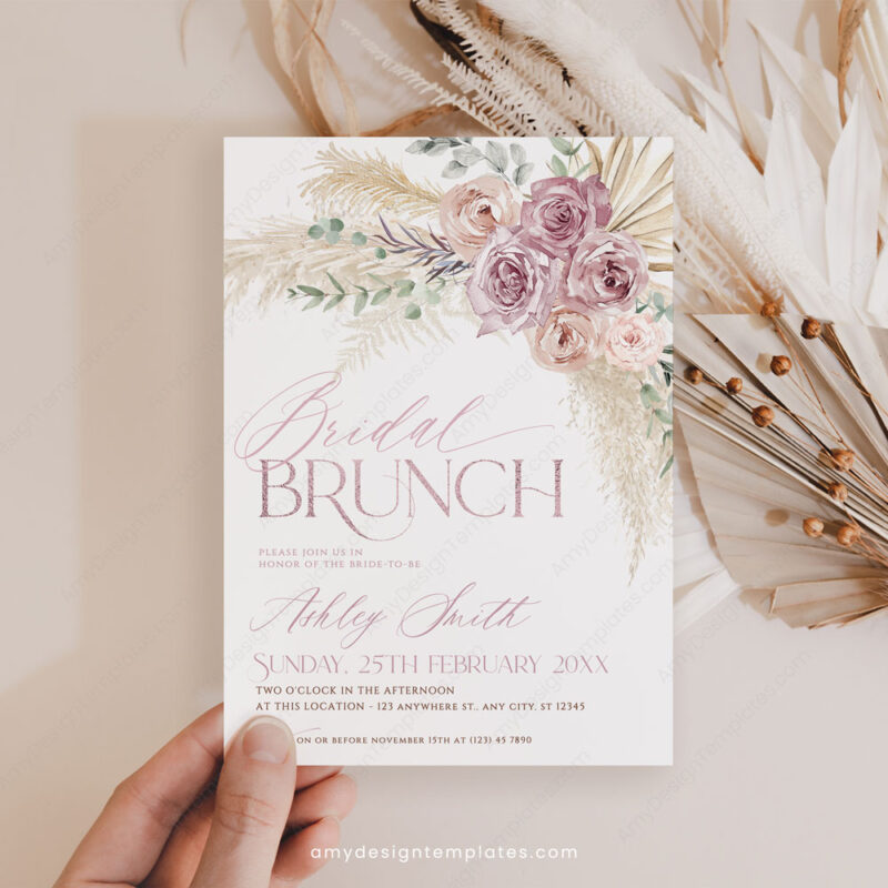 Mauve Floral Bridal Brunch Invitation Template