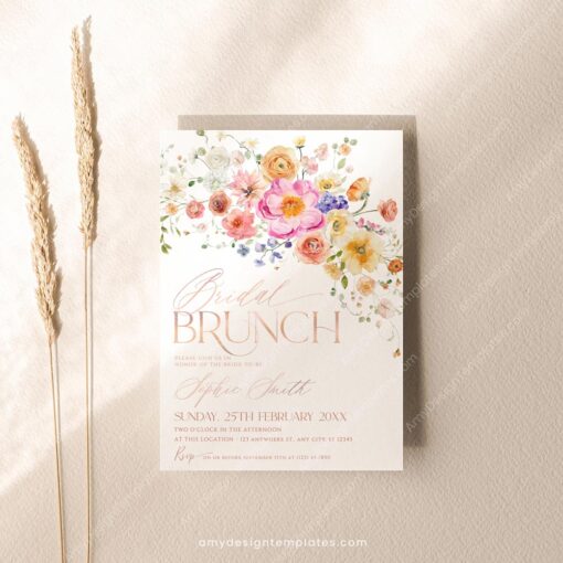 Floral Bridal Brunch Invitation Template, Bright Floral Bridal Shower Brunch Invite - Image 5