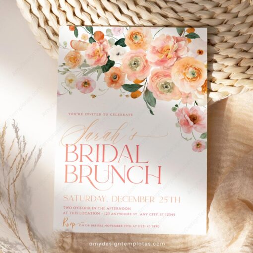 Citrus Bridal Brunch Invitation Template, Peachy Orange Invite - Image 2