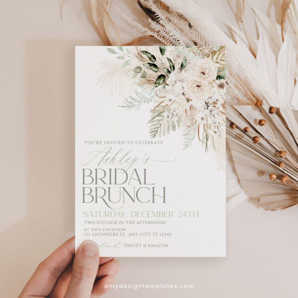 Green Bridal Brunch Invitation Template | Bohemian Bridal Shower Brunch