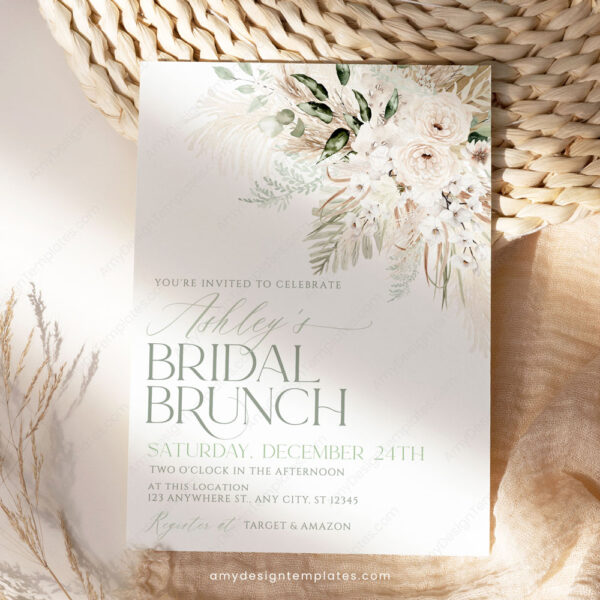 Green Bridal Brunch Invitation Template | Bohemian Bridal Shower Brunch