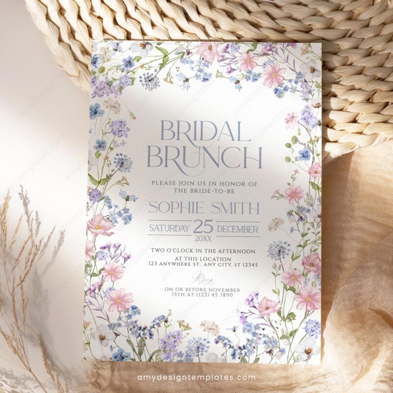Pastel Wildflower Bridal Brunch Invitation Template