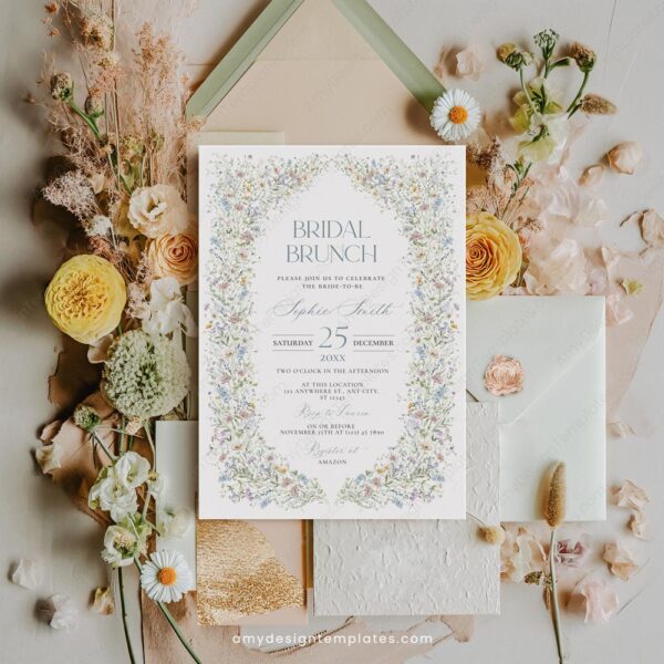 Vintage Wildflower Bridal Brunch Invitation Template