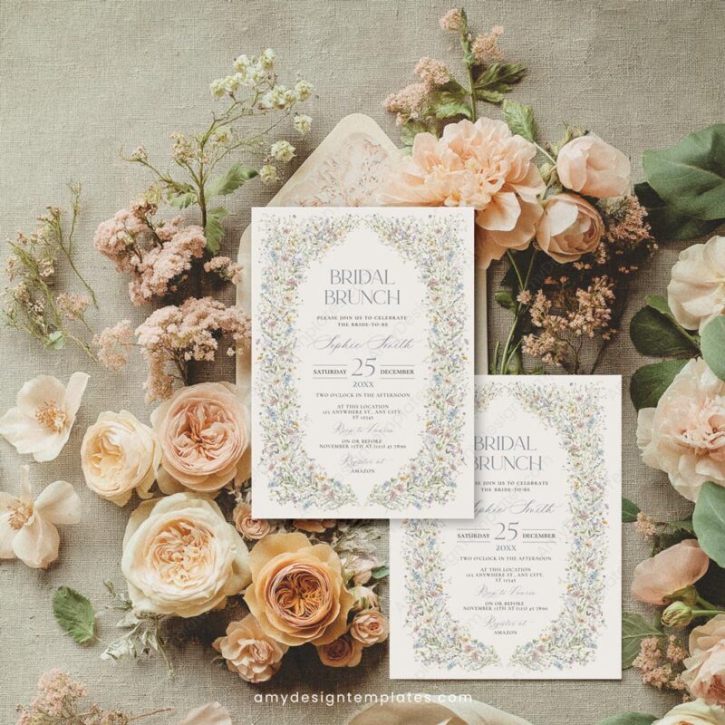 Vintage Wildflower Bridal Brunch Invitation Template