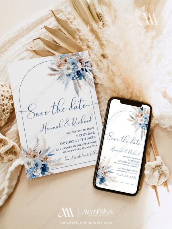 Dusty Blue Save The Date Cards Template ACB021