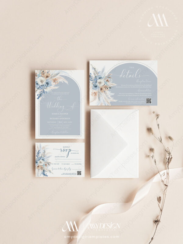 7+ Modern Blue Wedding Invitation Templates: Something Blue, Something Beautiful Dusty Blue Wedding Invitation Suite | Blue Wedding Template | Boho Arched