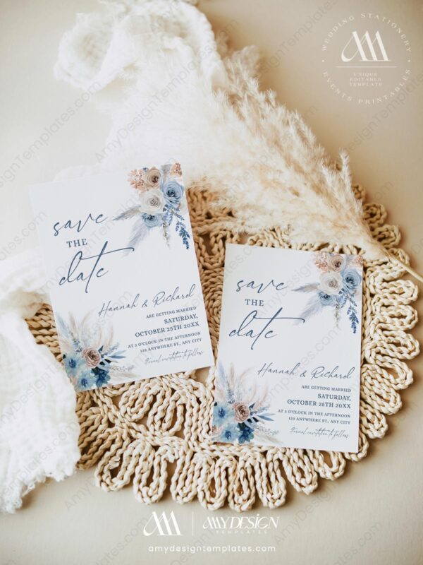 Blue Save The Date Template | Bohemian Wedding Save The Dates Card Printable Blue Save The Date Template | Bohemian Wedding Save The Dates Card Printable ACB037