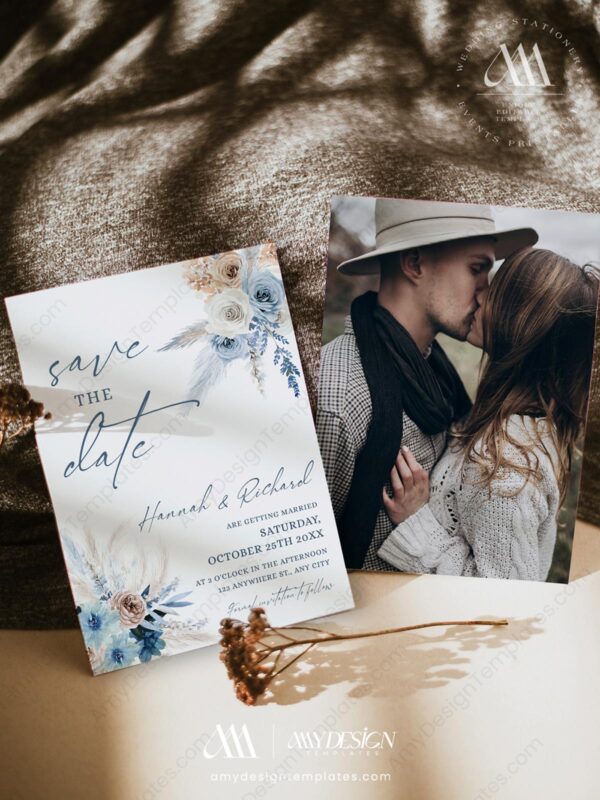 Blue Save The Date Template | Bohemian Wedding Save The Dates Card Printable Blue Save The Date Template | Bohemian Wedding Save The Dates Card Printable ACB037