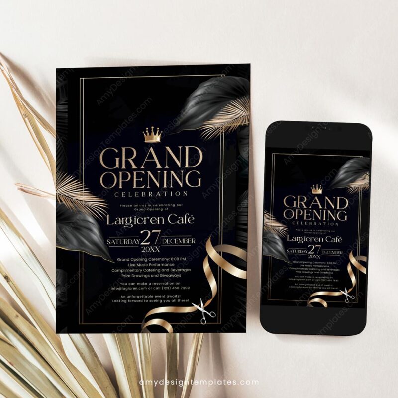 Ribbon Grand Opening Flyer Template | Launch Party Invitation Card Printable Ribbon Grand Opening Flyer Template | Launch Party Invitation Card Printable
