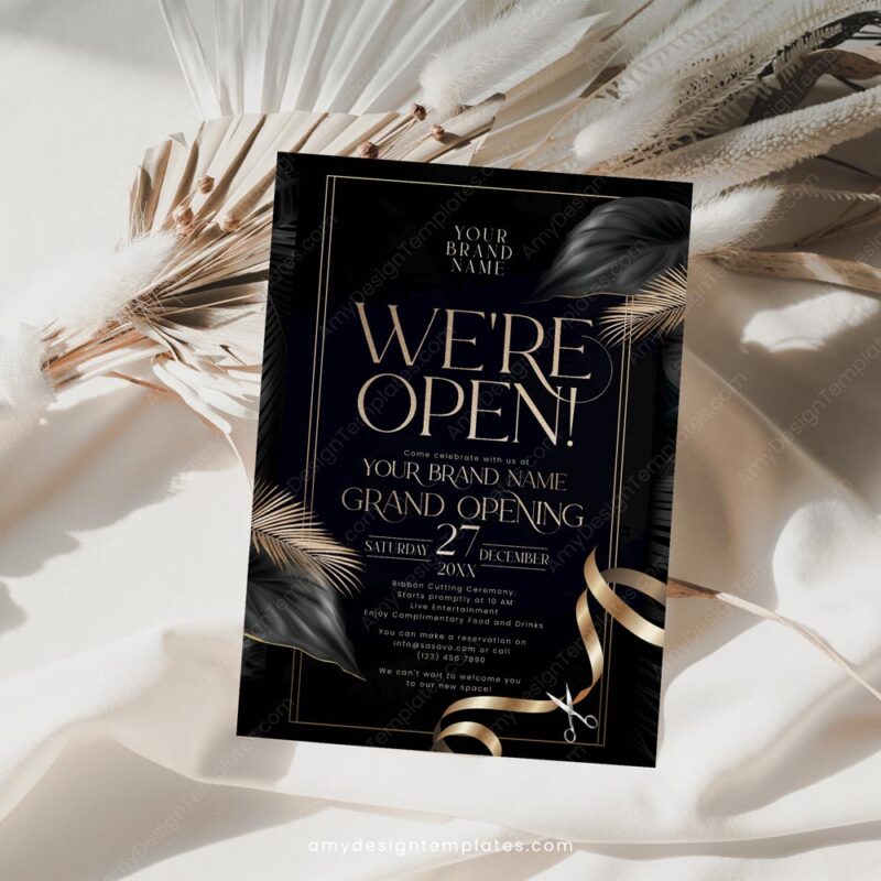 Modern Grand Opening Invitation Template | Editable We Are Open Invite Card