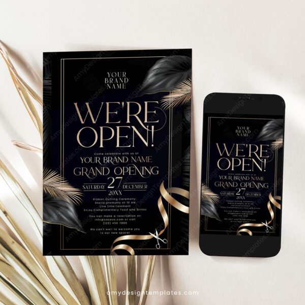 Modern Grand Opening Invitation Template | Editable We Are Open Invite Card
