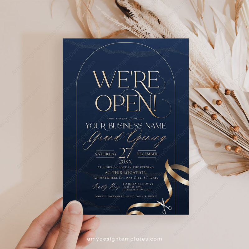 Shop Grand Opening Invitation Template | Navy Gold Business Invite Shop Grand Opening Invitation Template | Navy Gold Business Invite