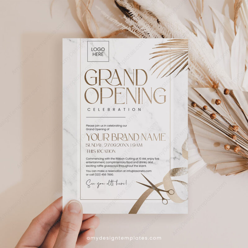 Formal Ribbon Grand Opening Flyer Template | Event Invitation Printable