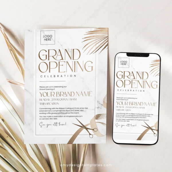 Formal Ribbon Grand Opening Flyer Template | Event Invitation Printable