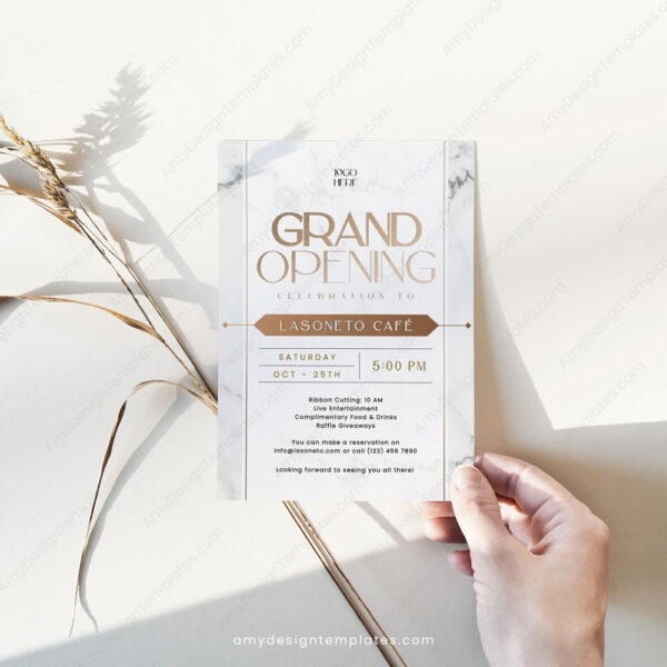 Minimalist Golden Grand Opening Invitation Card | Launch Party Invite Card