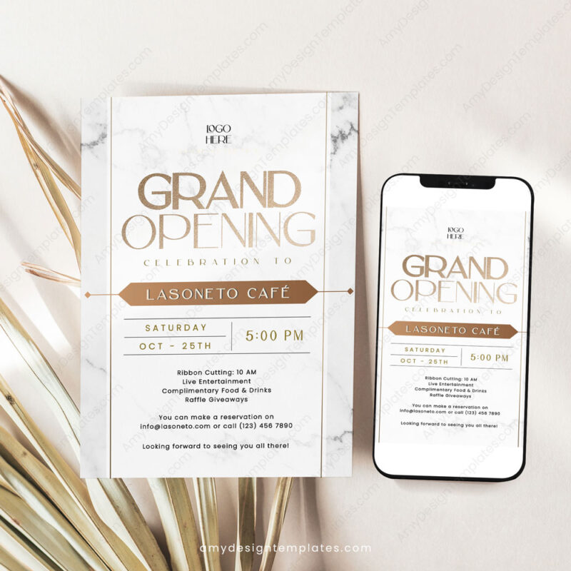 Minimalist Golden Grand Opening Invitation Card | Launch Party Invite Card Minimalist Golden Grand Opening Invitation Card | Launch Party Invite Card
