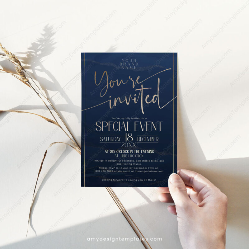 Navy Grand Opening Invitation Card | Business Invite Template
