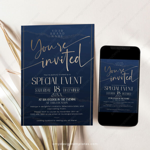 Navy Grand Opening Invitation Card | Business Invite Template