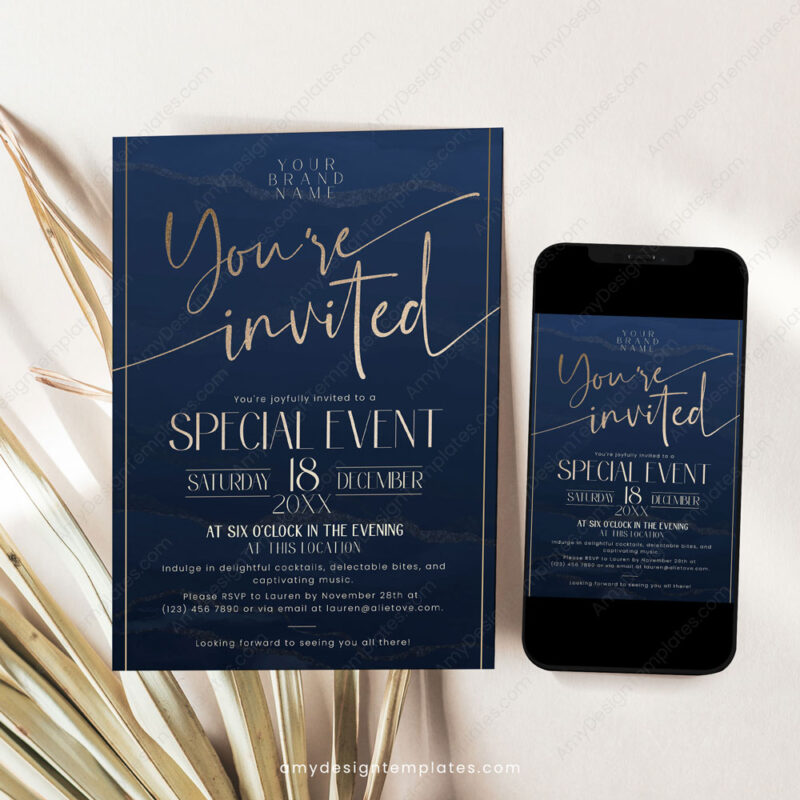 Navy Grand Opening Invitation Card | Business Invite Template